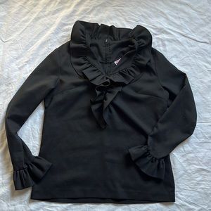 Vintage 80s Black Long-sleeve Blouse with Ruffled collar and sleeves - Sz M
